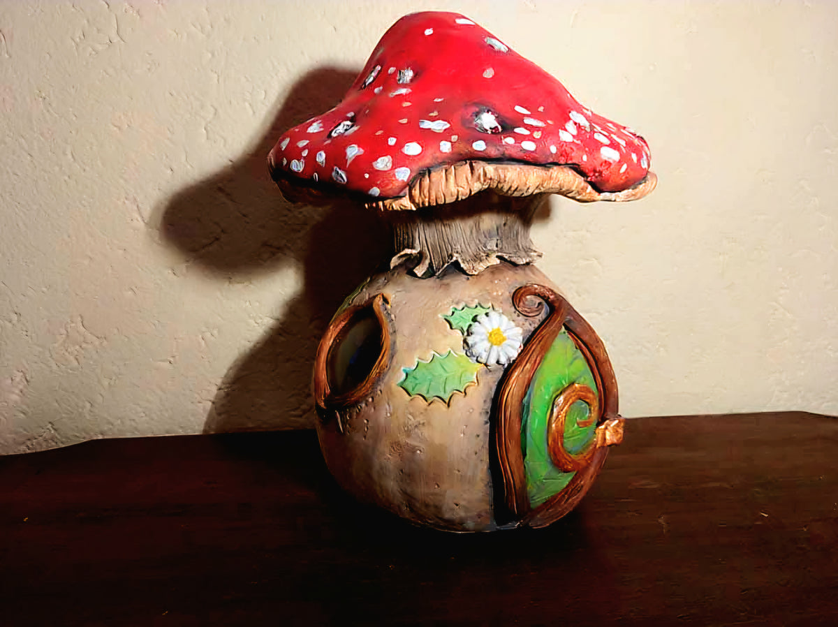 Lampe Maison Champignon Amanite & Marguerites – Pièce Unique 🍄🌼