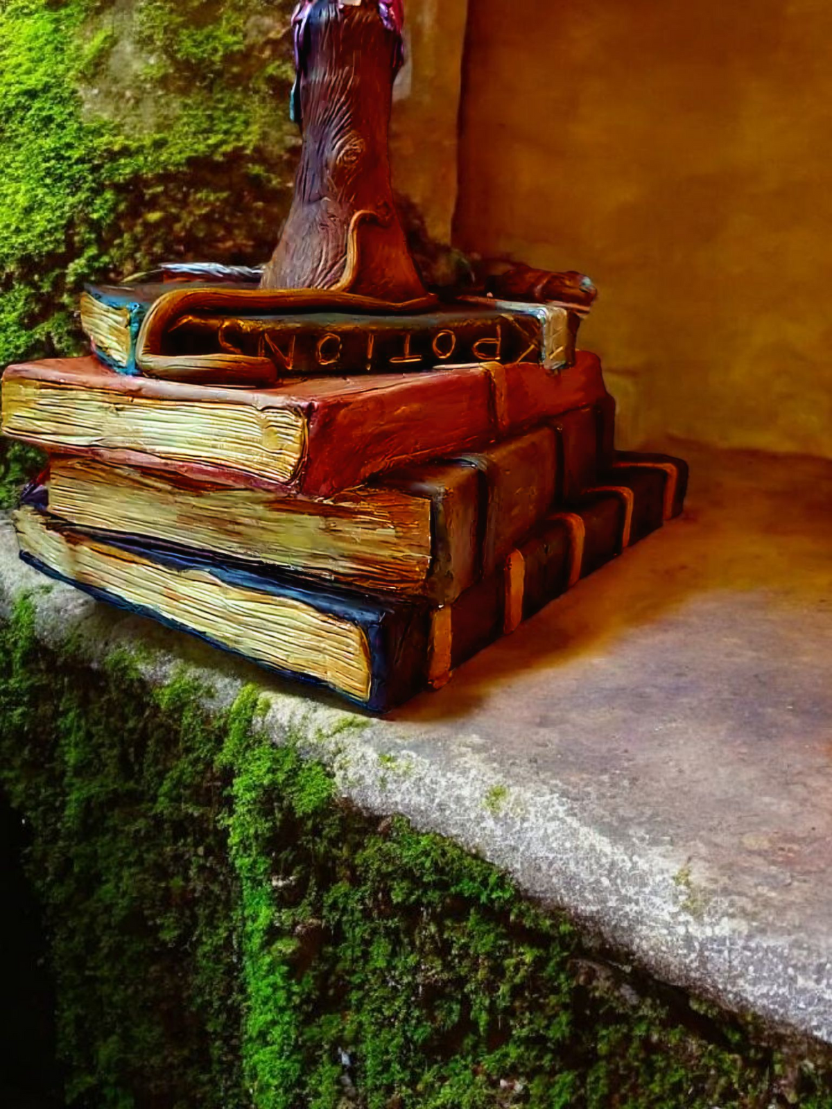 🧹✨️Lampe Pile de Grimoires de Sorcière Ancienne 📚✨🔮