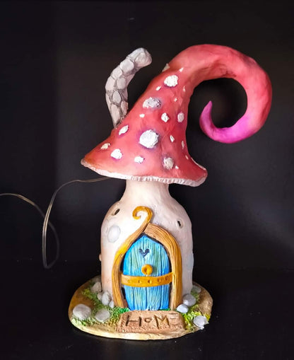 🌈Maison Champignon Féérique – Toit Rose en Spirale & Porte Bleue🍄‍🟫